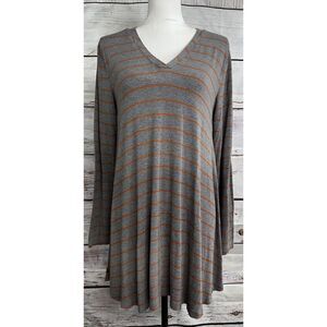 Matilda Jane Knit Gray Orange Stripe Size Large Long Sleeve Woman's Pullover‎